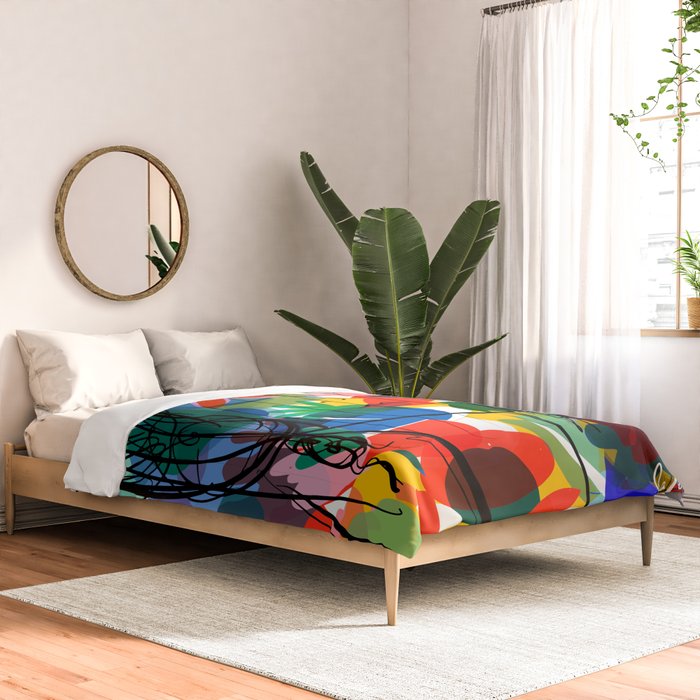La femme aux fleurs portrait pop abstract by Emmanuel Signorino Comforter Gallery Image 2