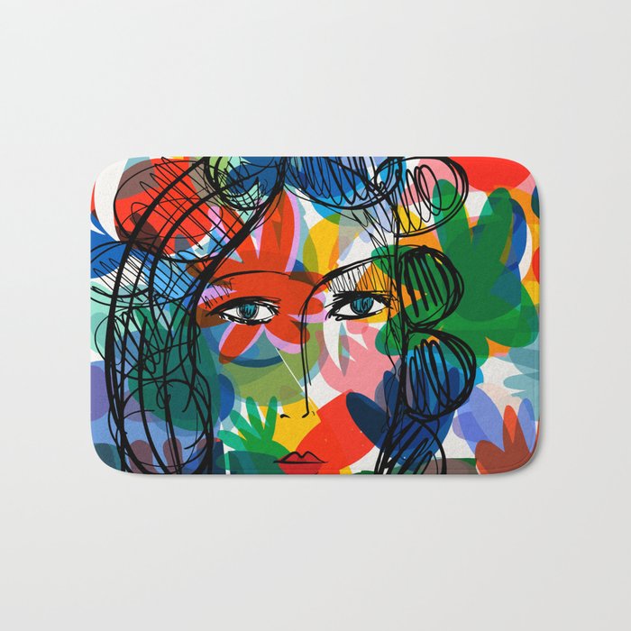 La femme aux fleurs portrait pop abstract by Emmanuel Signorino Bath Mat Gallery Image 1