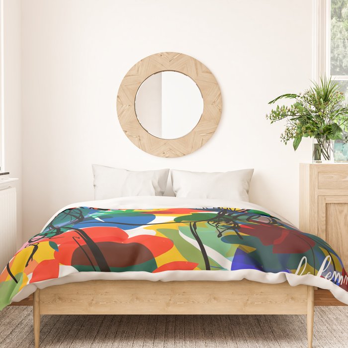 La femme aux fleurs portrait pop abstract by Emmanuel Signorino Duvet Cover Gallery Image 3