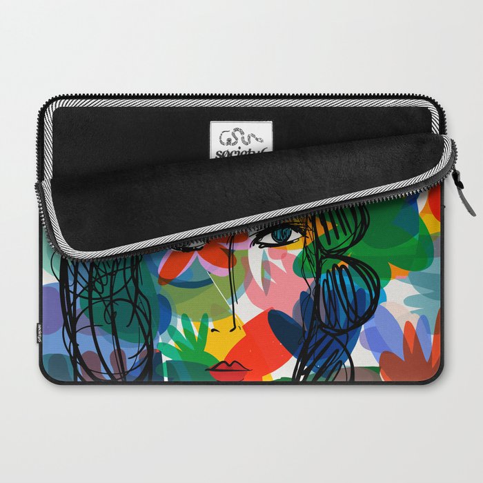 La femme aux fleurs portrait pop abstract by Emmanuel Signorino Laptop Sleeve Gallery Image 2