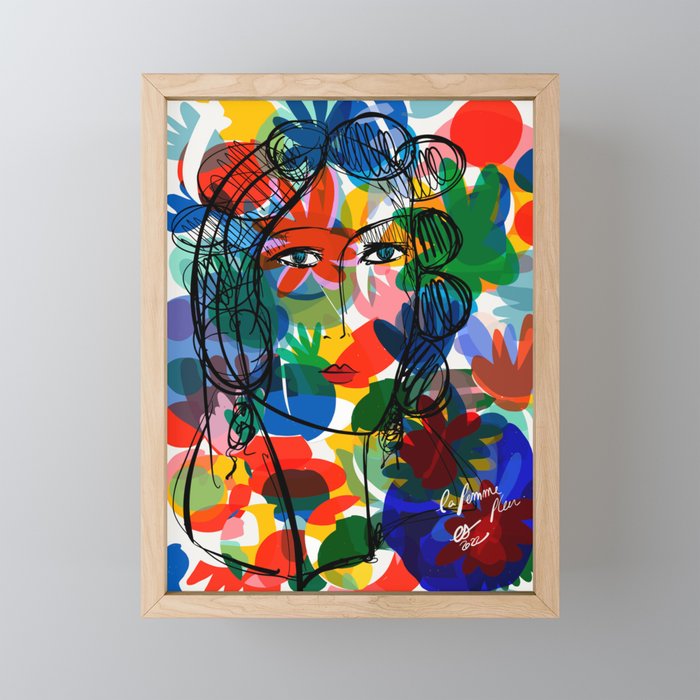 La femme aux fleurs portrait pop abstract by Emmanuel Signorino Mini Art Print Gallery Image 1