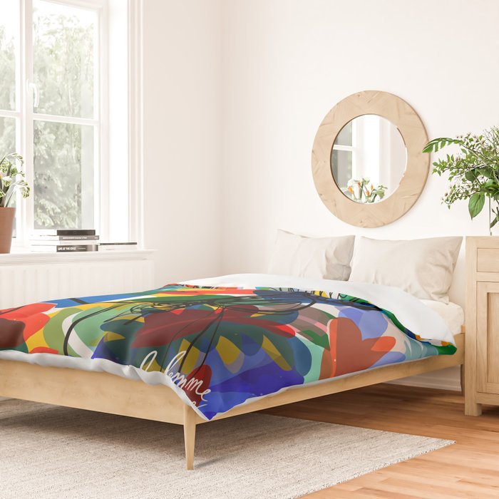La femme aux fleurs portrait pop abstract by Emmanuel Signorino Duvet Cover Gallery Image 2