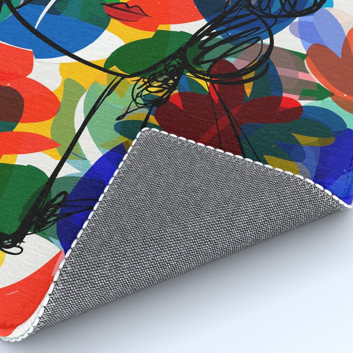 La femme aux fleurs portrait pop abstract by Emmanuel Signorino Rug Gallery Image 4