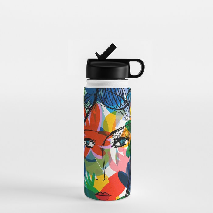 La femme aux fleurs portrait pop abstract by Emmanuel Signorino Water Bottle Gallery Image 1