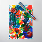 La femme aux fleurs portrait pop abstract by Emmanuel Signorino Wrapping Paper Gallery Image 1