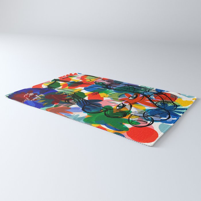 La femme aux fleurs portrait pop abstract by Emmanuel Signorino Rug Gallery Image 3