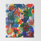 La femme aux fleurs portrait pop abstract by Emmanuel Signorino Throw Blanket Gallery Image 2