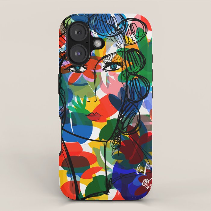 La femme aux fleurs portrait pop abstract by Emmanuel Signorino iPhone Case Gallery Image 1