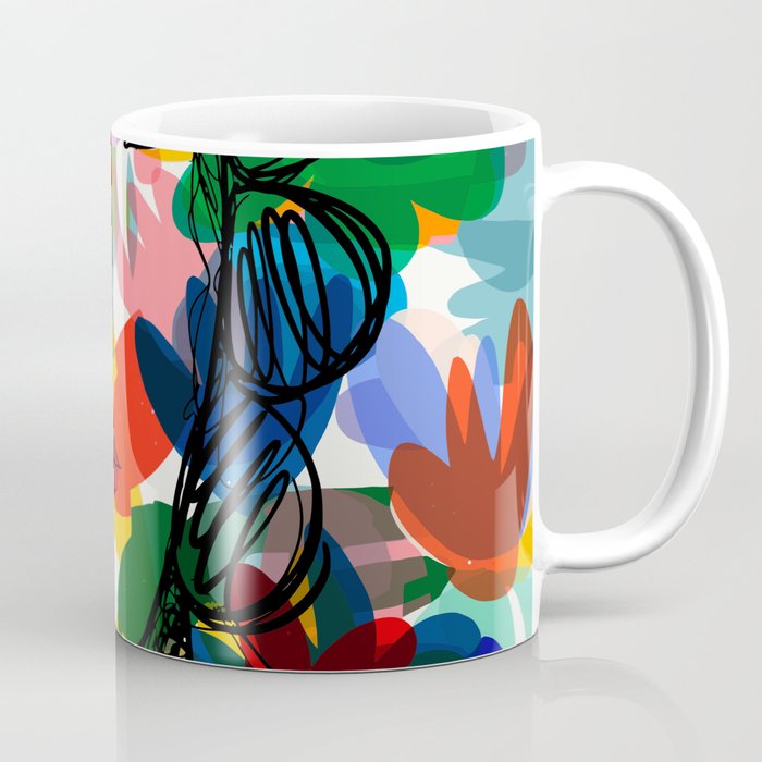 La femme aux fleurs portrait pop abstract by Emmanuel Signorino Coffee Mug Gallery Image 1