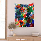 La femme aux fleurs portrait pop abstract by Emmanuel Signorino Wall Tapestry Gallery Image 2