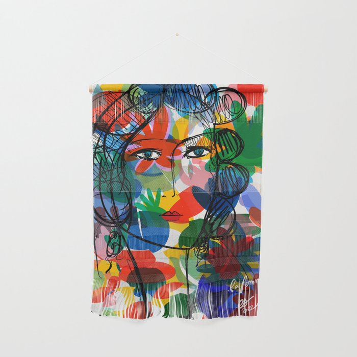 La femme aux fleurs portrait pop abstract by Emmanuel Signorino Wall Hanging Gallery Image 1