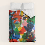 La femme aux fleurs portrait pop abstract by Emmanuel Signorino Comforter Gallery Image 6