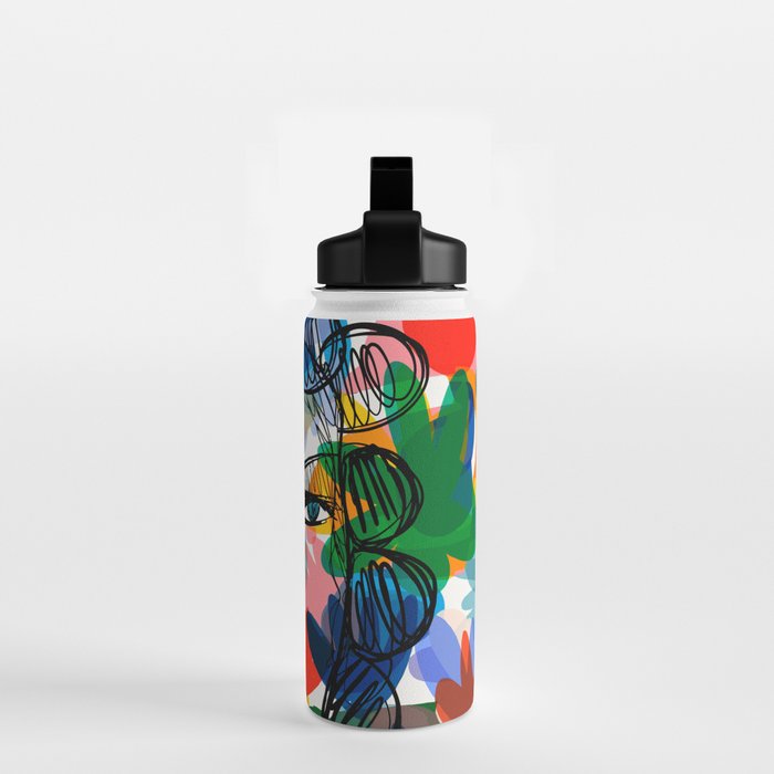 La femme aux fleurs portrait pop abstract by Emmanuel Signorino Water Bottle Gallery Image 2