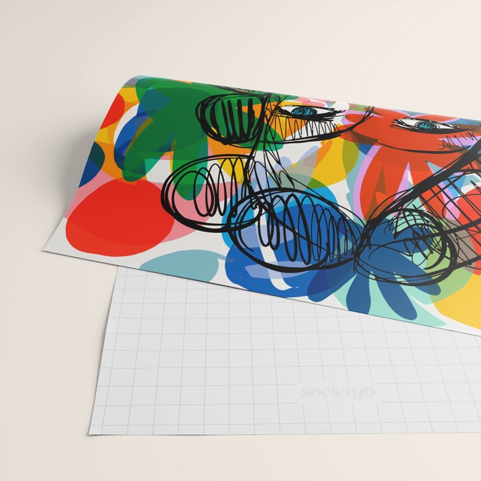 La femme aux fleurs portrait pop abstract by Emmanuel Signorino Wrapping Paper Gallery Image 2