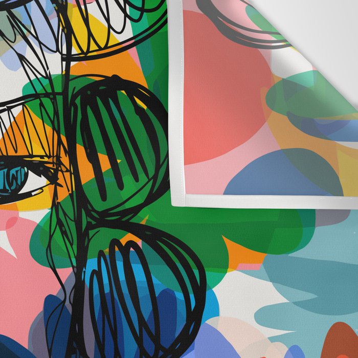 La femme aux fleurs portrait pop abstract by Emmanuel Signorino Wall Tapestry Gallery Image 3
