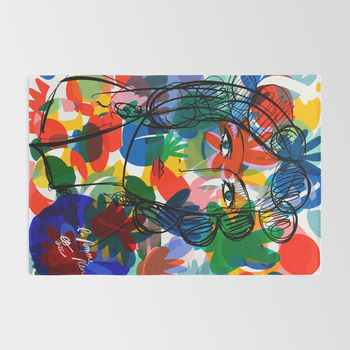 La femme aux fleurs portrait pop abstract by Emmanuel Signorino Rug Gallery Image 2