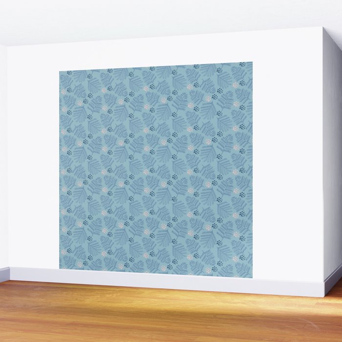 Winter & Woodsy Pine Trees in Warm Blue Wall Mural Gallery Image 2