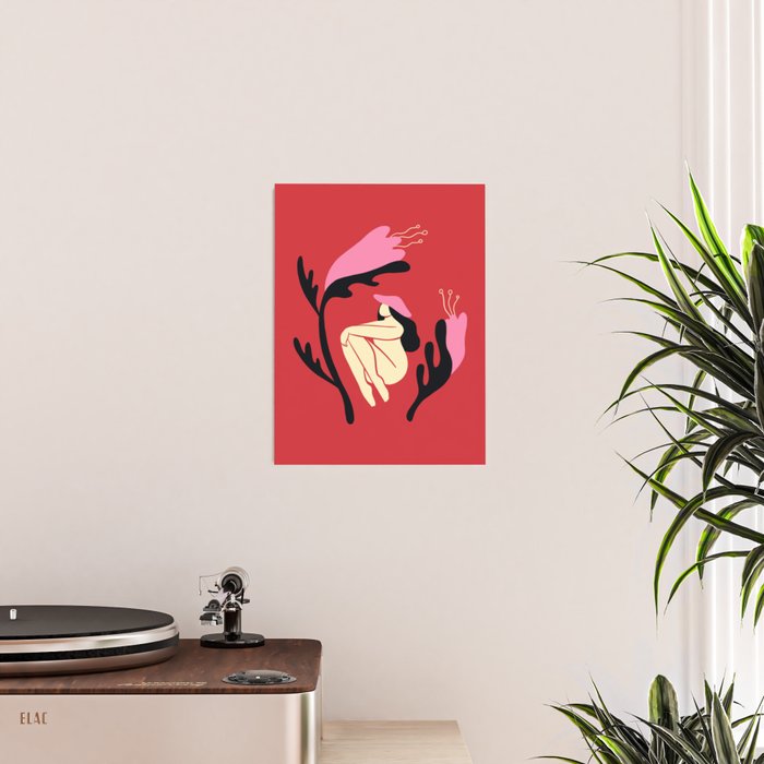 Retro 70s Mushroom Lady With Pink Flowers Poster Gallery Image 2
