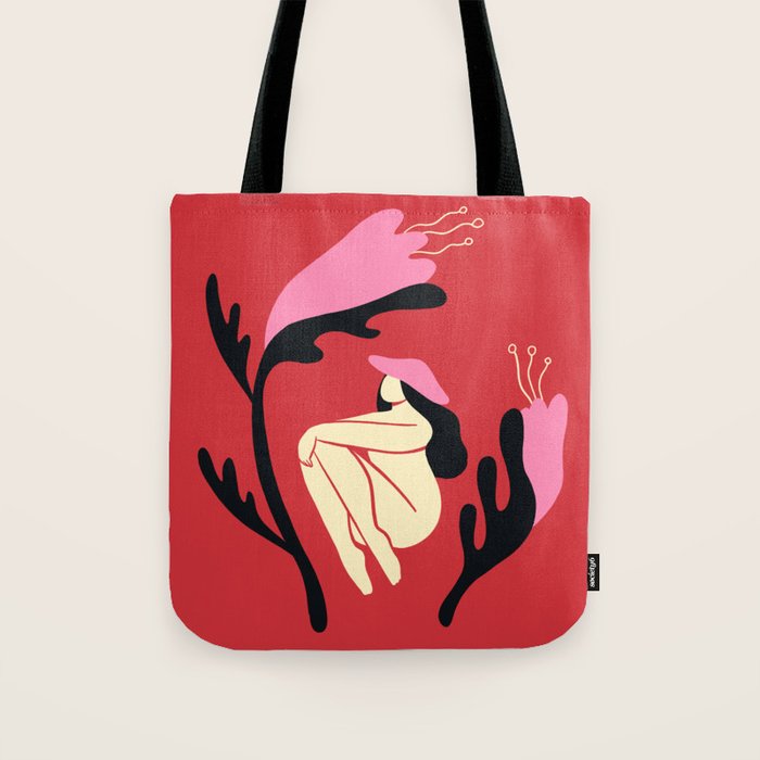Retro 70s Mushroom Lady With Pink Flowers Tote Bag Gallery Image 1
