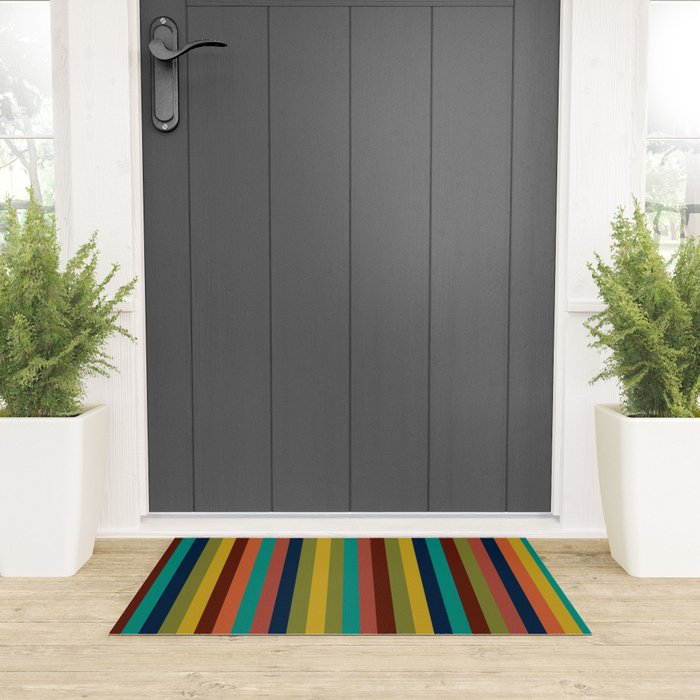 Joseph Stripes II Vertical Midcentury Modern Stripe Pattern in Mid Mod Colors Welcome Mat Gallery Image 3