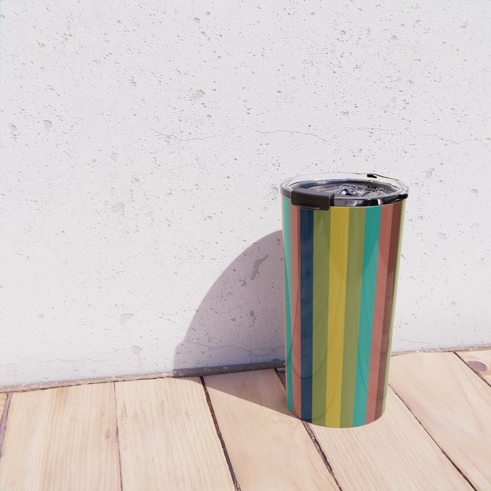 Joseph Stripes II Vertical Midcentury Modern Stripe Pattern in Mid Mod Colors Travel Mug Gallery Image 4