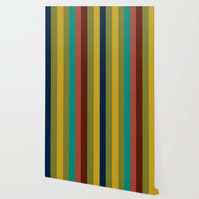 Joseph Stripes II Vertical Midcentury Modern Stripe Pattern in Mid Mod Colors Wallpaper Gallery Image 2