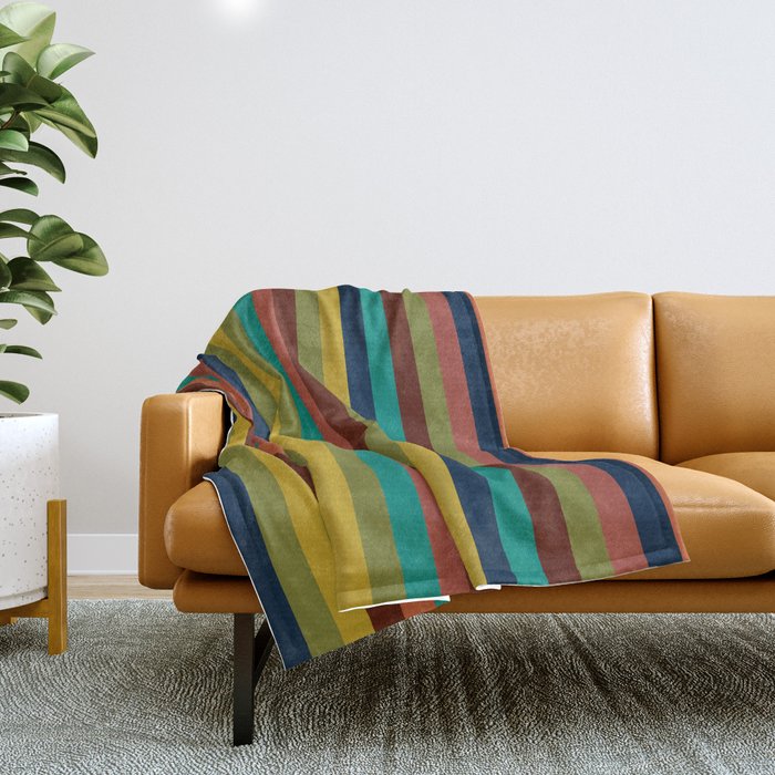 Joseph Stripes II Vertical Midcentury Modern Stripe Pattern in Mid Mod Colors Throw Blanket Gallery Image 1