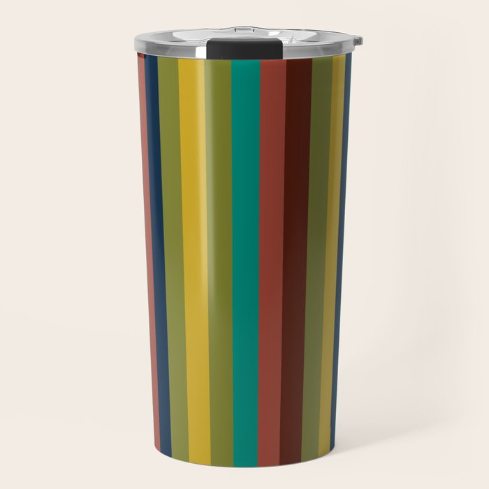 Joseph Stripes II Vertical Midcentury Modern Stripe Pattern in Mid Mod Colors Travel Mug Gallery Image 1