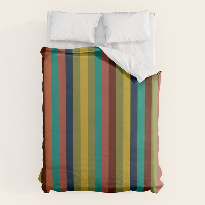 Joseph Stripes II Vertical Midcentury Modern Stripe Pattern in Mid Mod Colors Duvet Cover Gallery Image 1