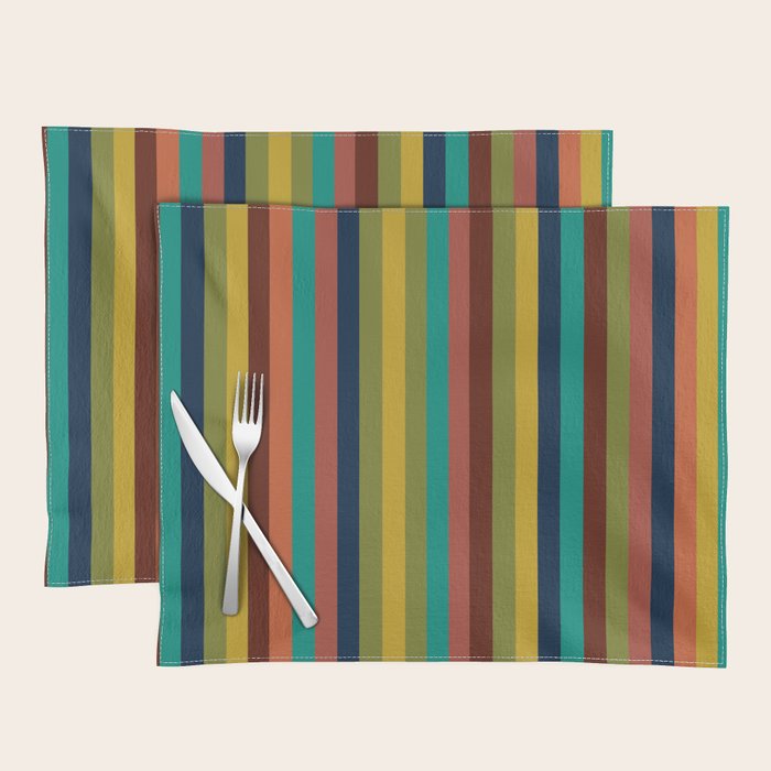Joseph Stripes II Vertical Midcentury Modern Stripe Pattern in Mid Mod Colors Placemat Gallery Image 1
