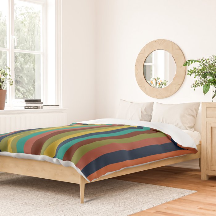 Joseph Stripes II Vertical Midcentury Modern Stripe Pattern in Mid Mod Colors Duvet Cover Gallery Image 2