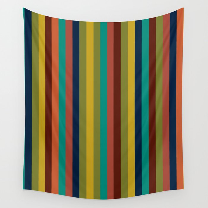 Joseph Stripes II Vertical Midcentury Modern Stripe Pattern in Mid Mod Colors Wall Tapestry Gallery Image 4