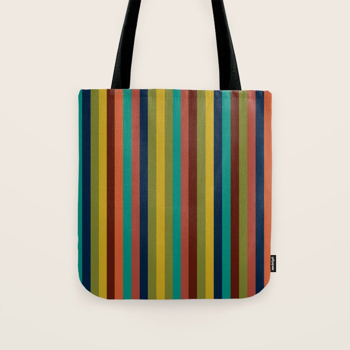 Joseph Stripes II Vertical Midcentury Modern Stripe Pattern in Mid Mod Colors Tote Bag Gallery Image 1
