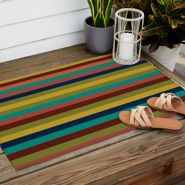 Joseph Stripes II Vertical Midcentury Modern Stripe Pattern in Mid Mod Colors Outdoor Rug Gallery Image 2