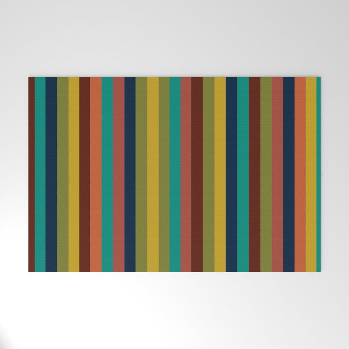Joseph Stripes II Vertical Midcentury Modern Stripe Pattern in Mid Mod Colors Welcome Mat Gallery Image 1