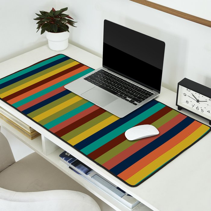 Joseph Stripes II Vertical Midcentury Modern Stripe Pattern in Mid Mod Colors Desk Mat Gallery Image 2
