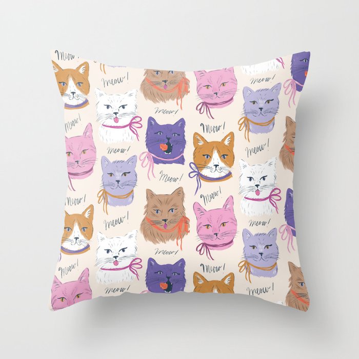 Cats in Purple and Brown Throw Pillow Gallery Image 6