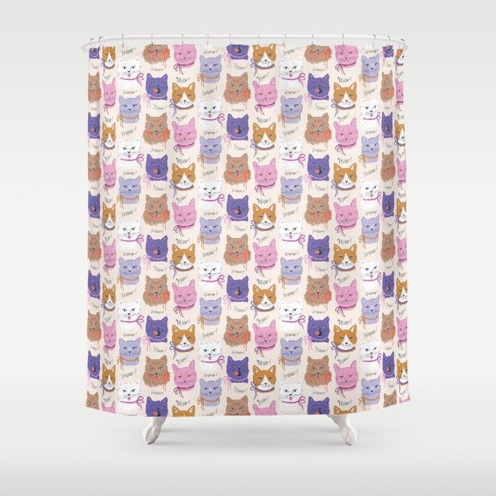 Cats in Purple and Brown Shower Curtain Gallery Image 1