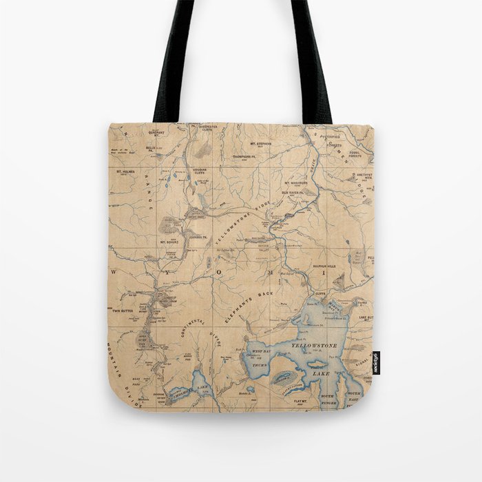 Vintage Map of Yellowstone National Park (1889) Tote Bag Gallery Image 1