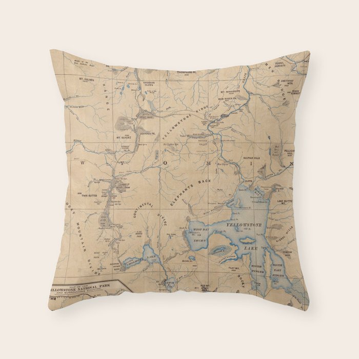Vintage Map of Yellowstone National Park (1889) Throw Pillow Gallery Image 1