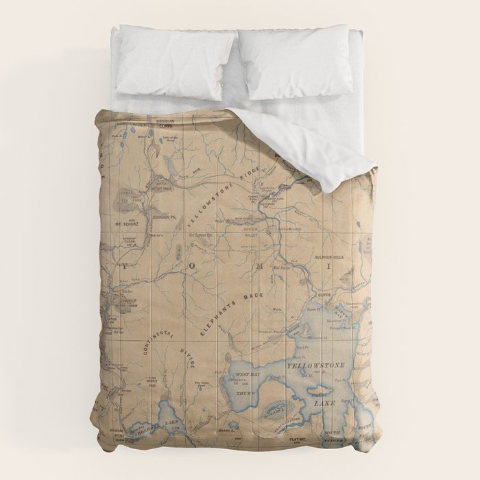 Vintage Map of Yellowstone National Park (1889) Comforter Gallery Image 1