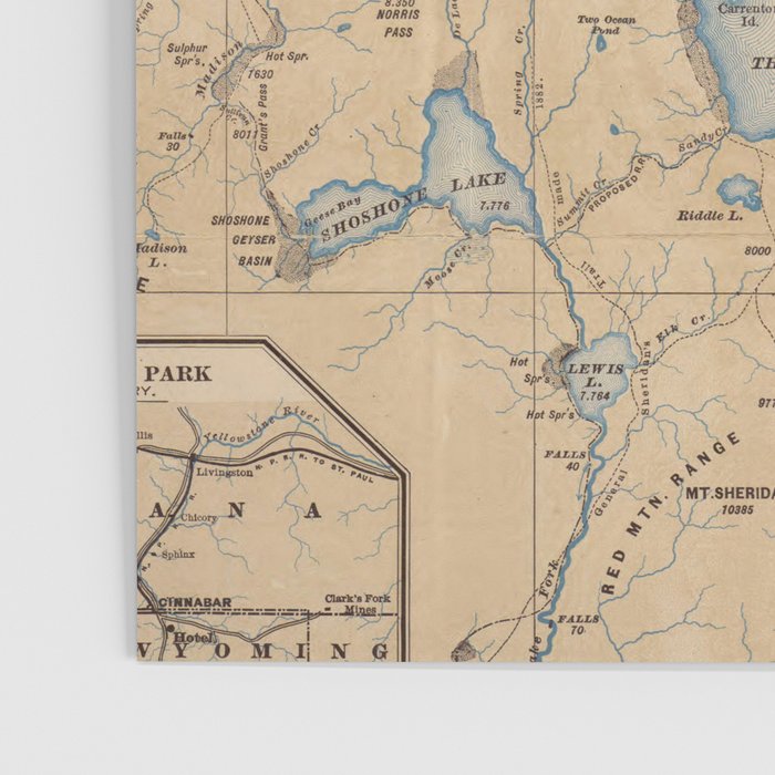 Vintage Map of Yellowstone National Park (1889) Poster Gallery Image 3