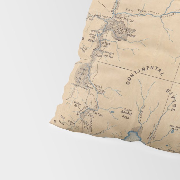 Vintage Map of Yellowstone National Park (1889) Pillow Sham Gallery Image 4
