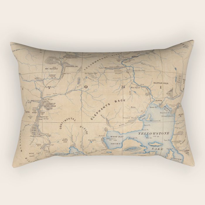 Vintage Map of Yellowstone National Park (1889) Rectangular Pillow Gallery Image 2