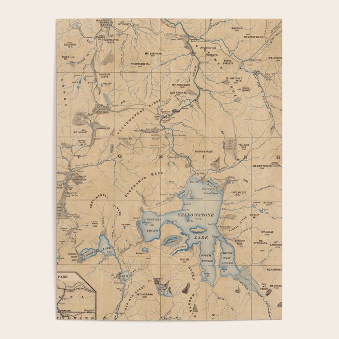 Vintage Map of Yellowstone National Park (1889) Poster Gallery Image 4