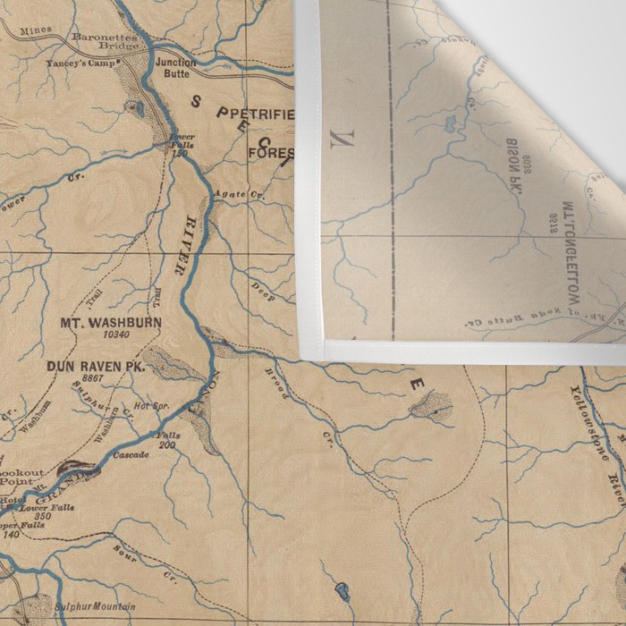 Vintage Map of Yellowstone National Park (1889) Wall Tapestry Gallery Image 3