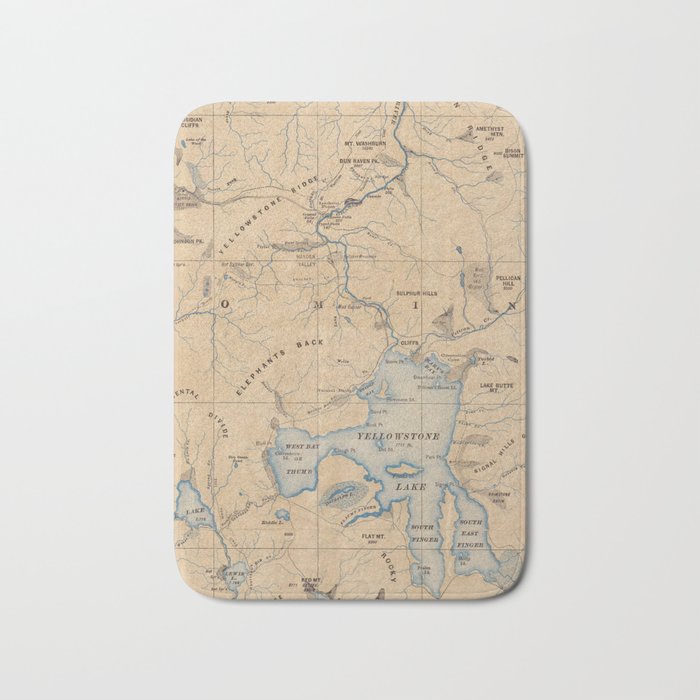 Vintage Map of Yellowstone National Park (1889) Bath Mat Gallery Image 1