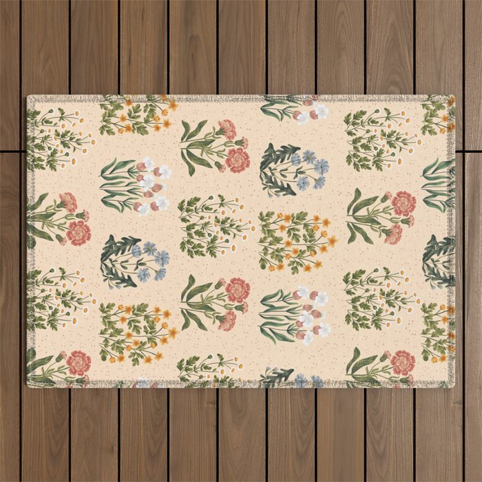 Wild Flowers ~ vol4. ~ light  vintage inspired botanical Outdoor Rug Gallery Image 1