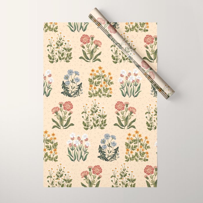 Wild Flowers ~ vol4. ~ light  vintage inspired botanical Wrapping Paper Gallery Image 1