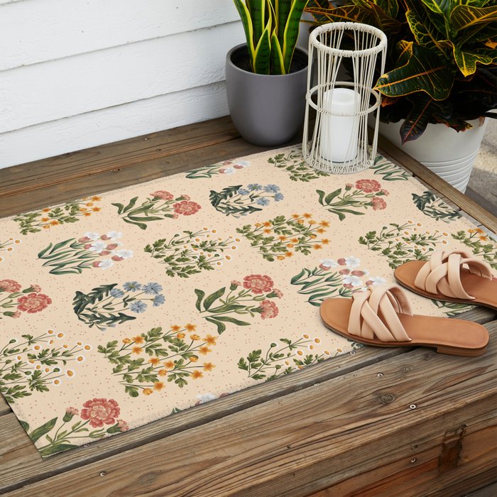 Wild Flowers ~ vol4. ~ light  vintage inspired botanical Outdoor Rug Gallery Image 2